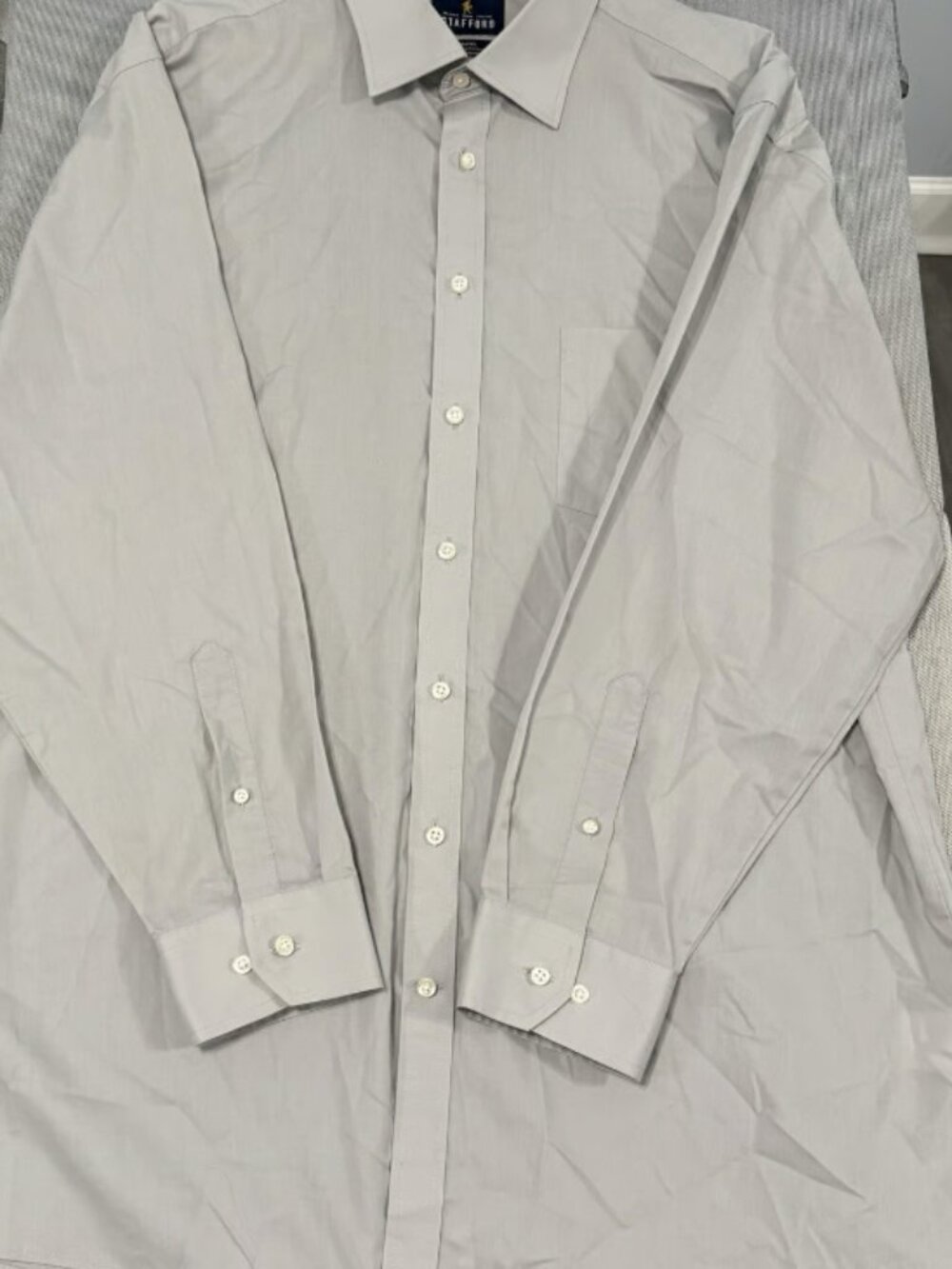 Stafford Travel Men's Long Sleeve Dress Shirt Gray Solid Regular Fit XL